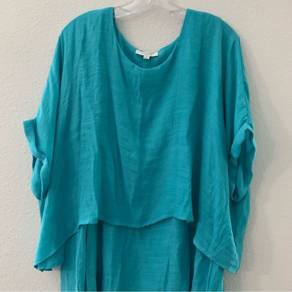 Umgee Top Layered Short Sleeve size XL Lightweight Teal Oversized Casual - Picture 3 of 13